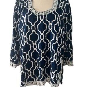 Escapada Navy and White Patterned Sequined Tunic